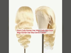 Cabello corto rizado pelucas de encaje rizado pelucas delanteras cabello humano azul Demo Comen