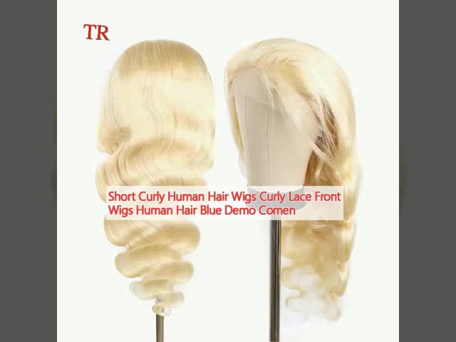 Cabello corto rizado pelucas de encaje rizado pelucas delanteras cabello humano azul Demo Comen