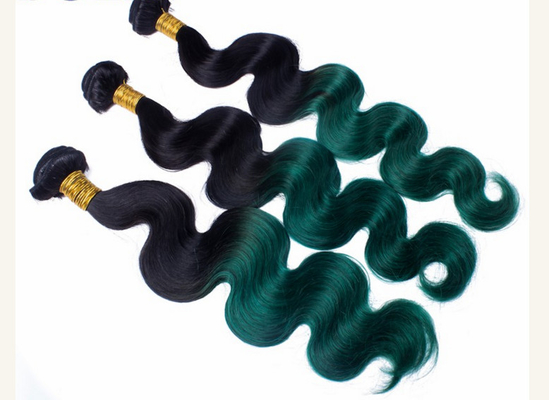 Two Tone Real Ombre Hair Extensions , Green 14 - 24 Inch  Virgin Hair