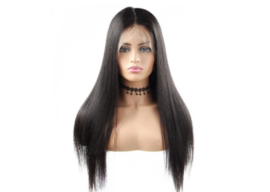 Natural Black Full Lace Wig With Bangs 100% Virgin Silk Straight Human Hair Wigs