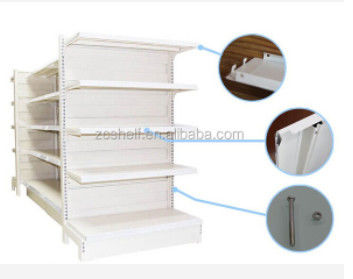 Los estantes del supermercado exhiben estantes laterales dobles dan fruto estante de exhibición